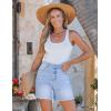image:imageluvamia FleXclusive Jean Shorts for Women Trendy High Waisted Stretchy Denim Summer Raw Hem Mom Long Shorts Cutoff JortsAiry Blue