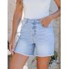 image:imageluvamia FleXclusive Jean Shorts for Women Trendy High Waisted Stretchy Denim Summer Raw Hem Mom Long Shorts Cutoff JortsAiry Blue