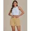 image:imageluvamia FleXclusive Jean Shorts for Women Trendy High Waisted Stretchy Denim Summer Raw Hem Mom Long Shorts Cutoff JortsKhaki