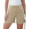 image:imageluvamia FleXclusive Jean Shorts for Women Trendy High Waisted Stretchy Denim Summer Raw Hem Mom Long Shorts Cutoff JortsSand