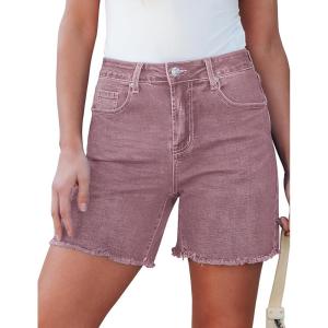 image:imageluvamia FleXclusive Jean Shorts for Women Trendy High Waisted Stretchy Denim Summer Raw Hem Mom Long Shorts Cutoff JortsTwilight Mauve