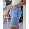 image:imageluvamia Bermuda Jean Shorts for Women Knee Length High Waisted Trendy Cuffed Hem Long Stretchy Denim Shorts Summer JortsSeaside Blue