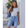 image:imageluvamia Bermuda Jean Shorts for Women Knee Length High Waisted Trendy Cuffed Hem Long Stretchy Denim Shorts Summer JortsSeaside Blue
