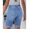 image:imageluvamia Bermuda Jean Shorts for Women Knee Length High Waisted Trendy Cuffed Hem Long Stretchy Denim Shorts Summer JortsSeaside Blue