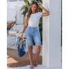 image:imageluvamia Bermuda Jean Shorts for Women Knee Length High Waisted Trendy Cuffed Hem Long Stretchy Denim Shorts Summer JortsSeaside Blue