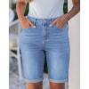 image:imageluvamia Bermuda Jean Shorts for Women Knee Length High Waisted Trendy Cuffed Hem Long Stretchy Denim Shorts Summer JortsSeaside Blue