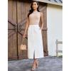 image:imageluvamia Jean Skirts for Women High Waisted Midi Denim Drawstring Elastic Waist Long Skirt with Pockets Front SlitCream White
