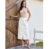 image:imageluvamia Jean Skirts for Women High Waisted Midi Denim Drawstring Elastic Waist Long Skirt with Pockets Front SlitCream White