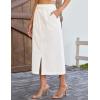 image:imageluvamia Jean Skirts for Women High Waisted Midi Denim Drawstring Elastic Waist Long Skirt with Pockets Front SlitCream White