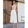 image:imageluvamia Jean Skirts for Women High Waisted Midi Denim Drawstring Elastic Waist Long Skirt with Pockets Front SlitCream White