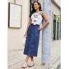 image:imageluvamia Jean Skirts for Women High Waisted Midi Denim Drawstring Elastic Waist Long Skirt with Pockets Front SlitDarkness Blue