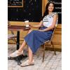 image:imageluvamia Jean Skirts for Women High Waisted Midi Denim Drawstring Elastic Waist Long Skirt with Pockets Front SlitDarkness Blue