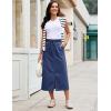 image:imageluvamia Jean Skirts for Women High Waisted Midi Denim Drawstring Elastic Waist Long Skirt with Pockets Front SlitDarkness Blue
