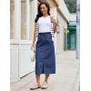 image:imageluvamia Jean Skirts for Women High Waisted Midi Denim Drawstring Elastic Waist Long Skirt with Pockets Front SlitDarkness Blue