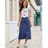 image:imageluvamia Jean Skirts for Women High Waisted Midi Denim Drawstring Elastic Waist Long Skirt with Pockets Front SlitDarkness Blue