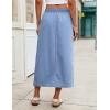 image:imageluvamia Jean Skirts for Women High Waisted Midi Denim Drawstring Elastic Waist Long Skirt with Pockets Front SlitLakeside Blue