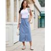 image:imageluvamia Jean Skirts for Women High Waisted Midi Denim Drawstring Elastic Waist Long Skirt with Pockets Front SlitLakeside Blue