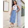 image:imageluvamia Jean Skirts for Women High Waisted Midi Denim Drawstring Elastic Waist Long Skirt with Pockets Front SlitLakeside Blue