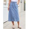 image:imageluvamia Jean Skirts for Women High Waisted Midi Denim Drawstring Elastic Waist Long Skirt with Pockets Front SlitLakeside Blue