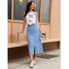 image:imageluvamia Jean Skirts for Women High Waisted Midi Denim Drawstring Elastic Waist Long Skirt with Pockets Front SlitLakeside Blue