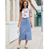 image:imageluvamia Jean Skirts for Women High Waisted Midi Denim Drawstring Elastic Waist Long Skirt with Pockets Front SlitLakeside Blue