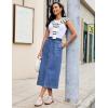 image:imageluvamia Jean Skirts for Women High Waisted Midi Denim Drawstring Elastic Waist Long Skirt with Pockets Front SlitMedium Blue