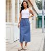 image:imageluvamia Jean Skirts for Women High Waisted Midi Denim Drawstring Elastic Waist Long Skirt with Pockets Front SlitMedium Blue
