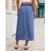 image:imageluvamia Jean Skirts for Women High Waisted Midi Denim Drawstring Elastic Waist Long Skirt with Pockets Front SlitMedium Blue