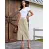image:imageluvamia Jean Skirts for Women High Waisted Midi Denim Drawstring Elastic Waist Long Skirt with Pockets Front SlitSand