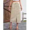 image:imageluvamia Jean Skirts for Women High Waisted Midi Denim Drawstring Elastic Waist Long Skirt with Pockets Front SlitSand