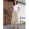 image:imageluvamia Jean Skirts for Women High Waisted Midi Denim Drawstring Elastic Waist Long Skirt with Pockets Front SlitSand