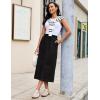 image:imageluvamia Jean Skirts for Women High Waisted Midi Denim Drawstring Elastic Waist Long Skirt with Pockets Front SlitTrue Black
