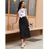 image:imageluvamia Jean Skirts for Women High Waisted Midi Denim Drawstring Elastic Waist Long Skirt with Pockets Front SlitTrue Black