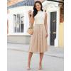 image:imageluvamia Linen Skirts for Women Midi Pleated Elastic High Waisted Casual Button Down A Line Flowy Summer Skirt with PocketsAlmond