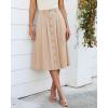 image:imageluvamia Linen Skirts for Women Midi Pleated Elastic High Waisted Casual Button Down A Line Flowy Summer Skirt with PocketsAlmond
