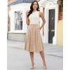 image:imageluvamia Linen Skirts for Women Midi Pleated Elastic High Waisted Casual Button Down A Line Flowy Summer Skirt with PocketsAlmond