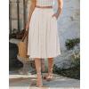 image:imageluvamia Linen Skirts for Women Midi Pleated Elastic High Waisted Casual Button Down A Line Flowy Summer Skirt with PocketsBeige