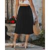 image:imageluvamia Linen Skirts for Women Midi Pleated Elastic High Waisted Casual Button Down A Line Flowy Summer Skirt with PocketsBlack