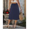 image:imageluvamia Linen Skirts for Women Midi Pleated Elastic High Waisted Casual Button Down A Line Flowy Summer Skirt with PocketsDark Blue