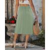 image:imageluvamia Linen Skirts for Women Midi Pleated Elastic High Waisted Casual Button Down A Line Flowy Summer Skirt with PocketsSage Green