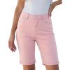 image:imageluvamia Bermuda Jean Shorts for Women Knee Length High Waisted Trendy Cuffed Hem Long Stretchy Denim Shorts Summer JortsCandy Pink