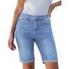 image:imageluvamia Bermuda Jean Shorts for Women Knee Length High Waisted Trendy Cuffed Hem Long Stretchy Denim Shorts Summer JortsSeaside Blue