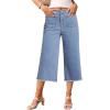 image:imageluvamia Womens Wide Leg High Waisted Cropped Capri JeansCool Blue