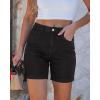 image:imageluvamia Jean Shorts for Women High Waisted Trendy Mid Thigh Long Cuffed Hem Stretchy Denim Shorts Casual Summer JortsTrue Black