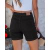 image:imageluvamia Jean Shorts for Women High Waisted Trendy Mid Thigh Long Cuffed Hem Stretchy Denim Shorts Casual Summer JortsTrue Black
