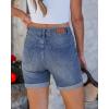 image:imageluvamia Jean Shorts for Women High Waisted Trendy Mid Thigh Long Cuffed Hem Stretchy Denim Shorts Casual Summer JortsVintage Blue