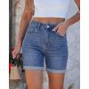 image:imageluvamia Jean Shorts for Women High Waisted Trendy Mid Thigh Long Cuffed Hem Stretchy Denim Shorts Casual Summer JortsVintage Blue