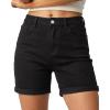 image:imageluvamia Jean Shorts for Women High Waisted Trendy Mid Thigh Long Cuffed Hem Stretchy Denim Shorts Casual Summer JortsTrue Black