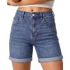 image:imageluvamia Jean Shorts for Women High Waisted Trendy Mid Thigh Long Cuffed Hem Stretchy Denim Shorts Casual Summer JortsVintage Blue