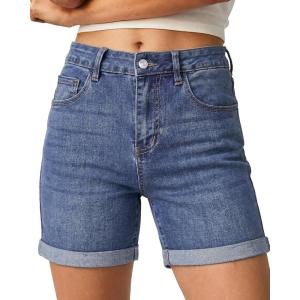 image:imageluvamia Jean Shorts for Women High Waisted Trendy Mid Thigh Long Cuffed Hem Stretchy Denim Shorts Casual Summer JortsVintage Blue
